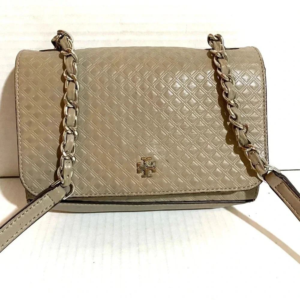 Tory Burch Small Gray Leather Crossbody Handbag